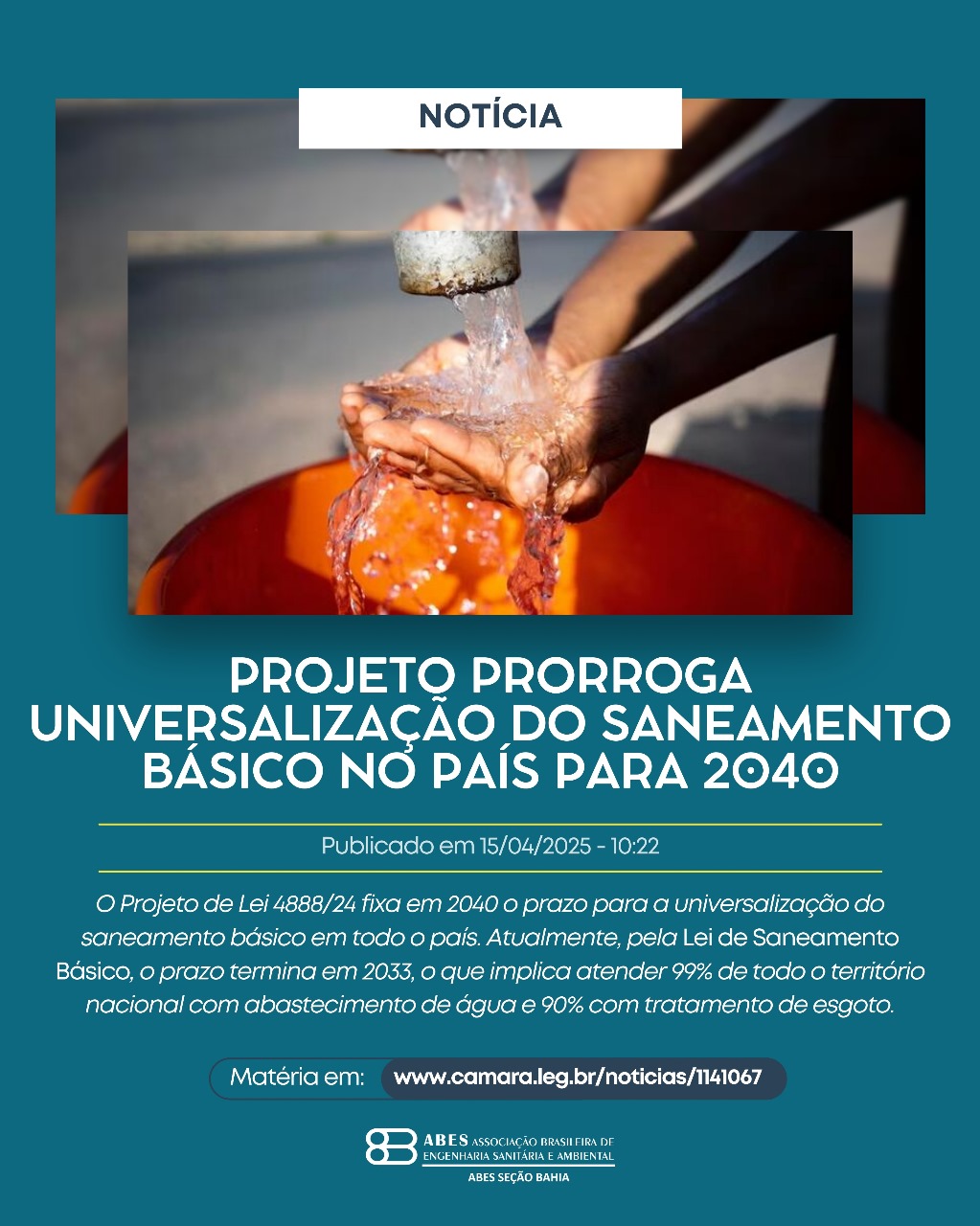Projeto prorroga universalização do saneamento básico no país para 2040
